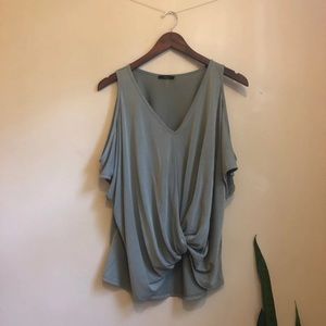Cold shoulder knot tie olive green top